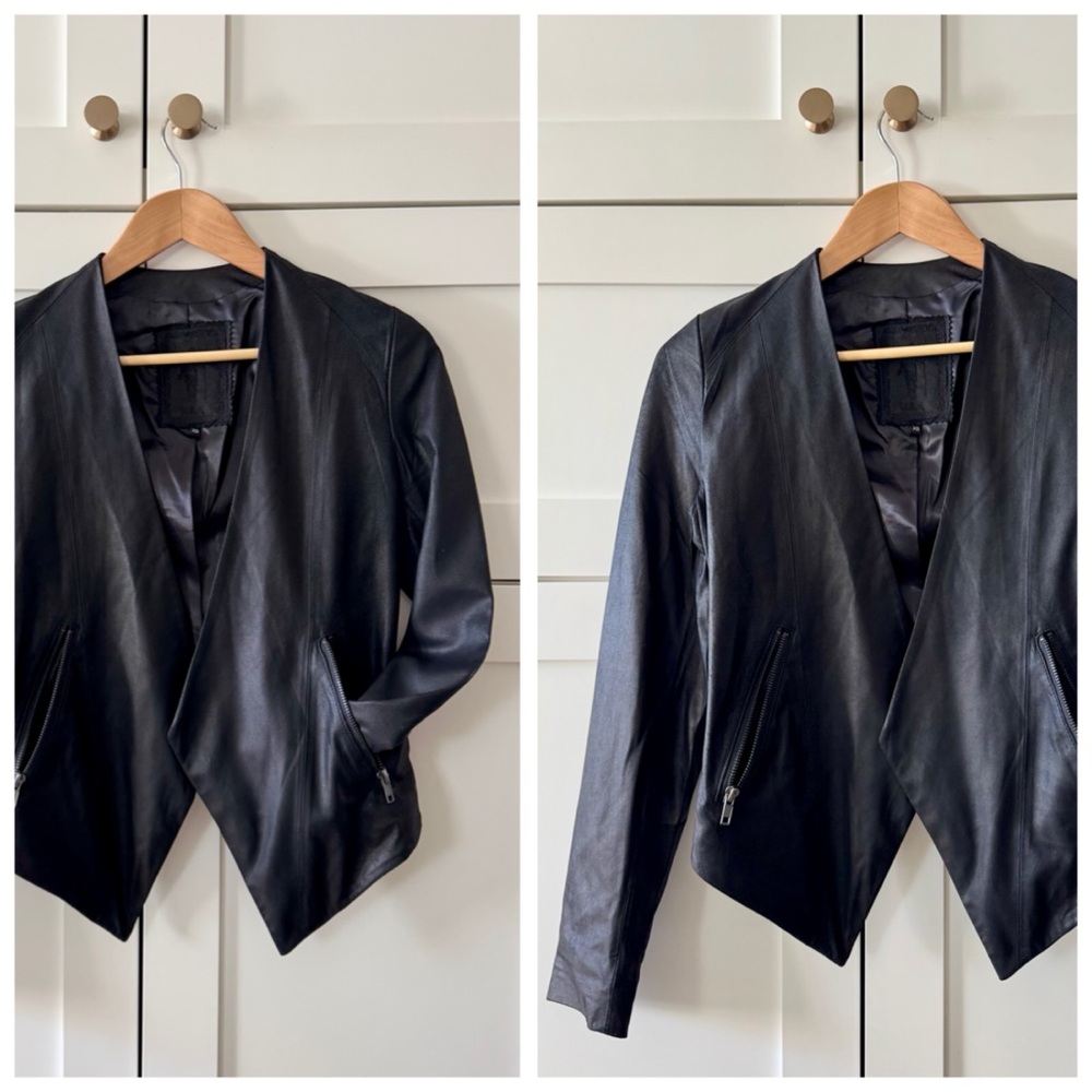 MY TRIBE Genuine Leather Waterfall Jacket, Draped Open Moto Zip Pockets sz. XS - Picture 14 of 17